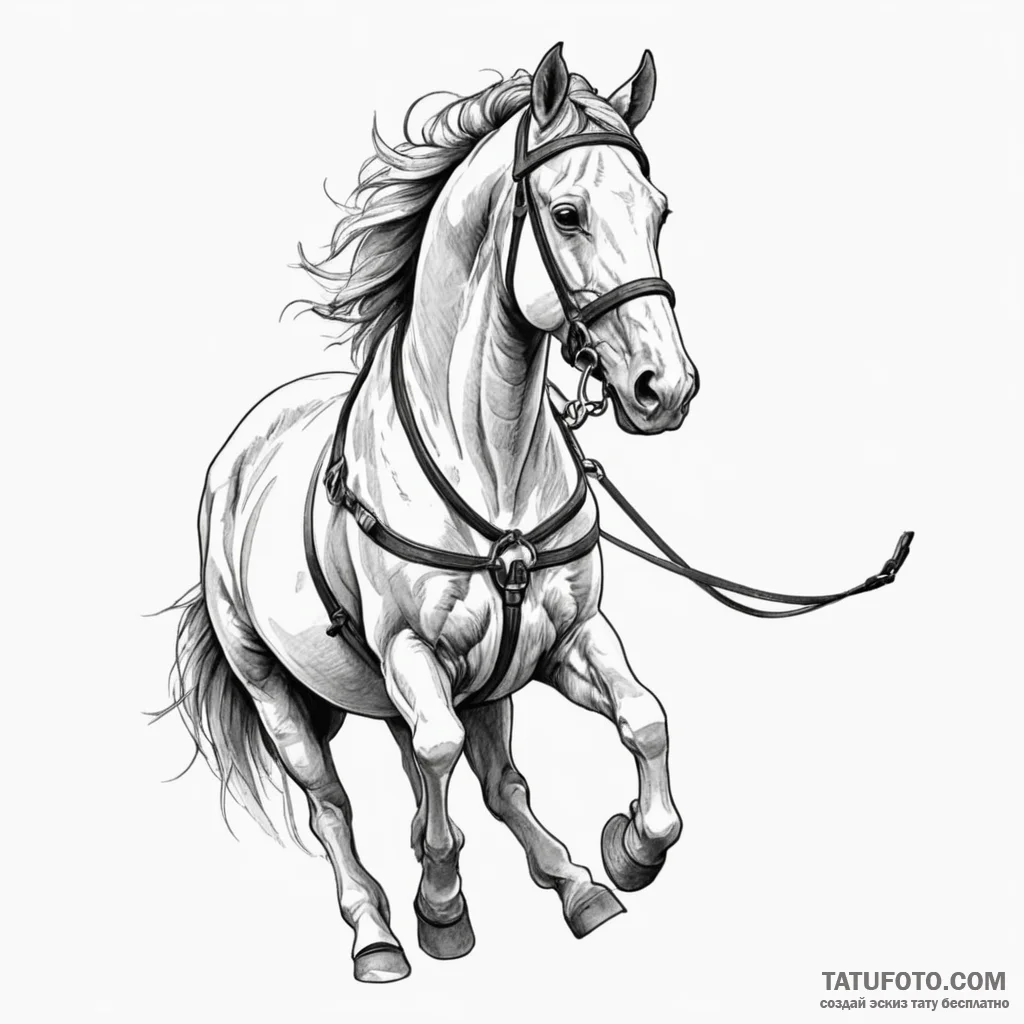 Draft horse in harness, symbolizing steady, p... - эскиз тату (№1750204093_0, 17.06.2025 23:48) — Tatufoto.com
