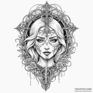 Mask frozen beneath spectral gate, tattoo dra... - эскиз тату (№1750204157_0, 17.06.2025 23:49) — Tatufoto.com