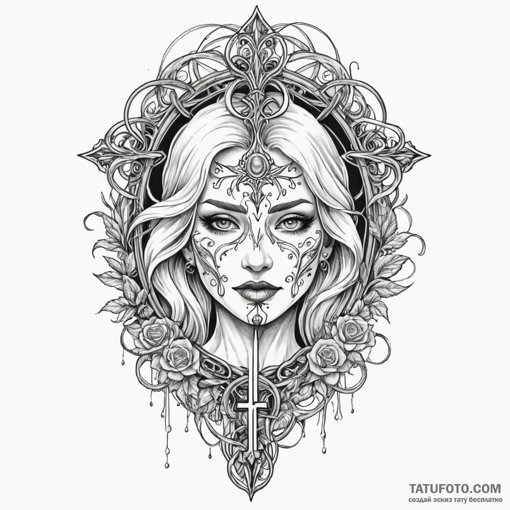 Mask frozen beneath spectral gate, tattoo dra... - эскиз тату (№1750204157_0, 17.06.2025 23:49) — Tatufoto.com