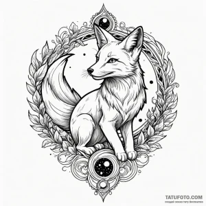 Astral fox with cosmic tail, artistic tattoo... - эскиз тату (№1750204350_0, 17.06.2025 23:52) — Tatufoto.com