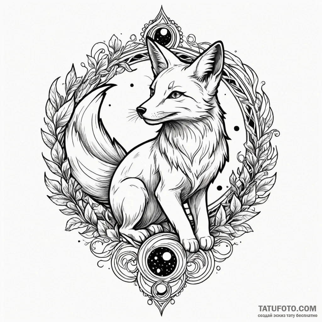 Astral fox with cosmic tail, artistic tattoo... - эскиз тату (№1750204350_0, 17.06.2025 23:52) — Tatufoto.com