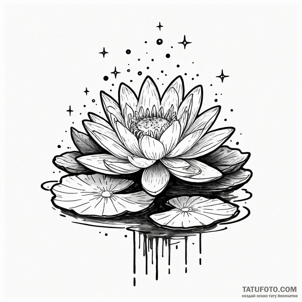 Water lily floating on a still pond, reflecti... - эскиз тату (№1750204934_0, 18.06.2025 00:02) — Tatufoto.com