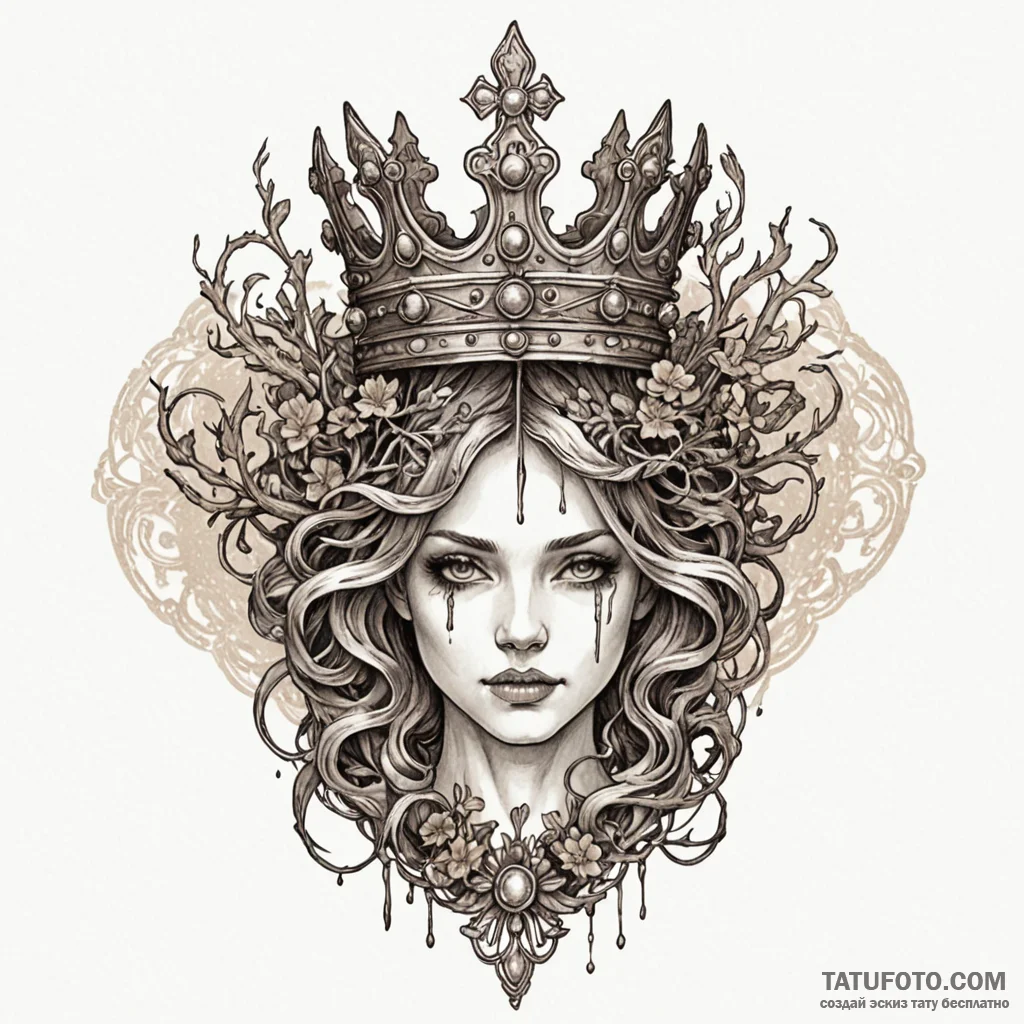 Decaying crown with fungal growth, tattoo ske... - эскиз тату (№1750205129_0, 18.06.2025 00:05) — Tatufoto.com