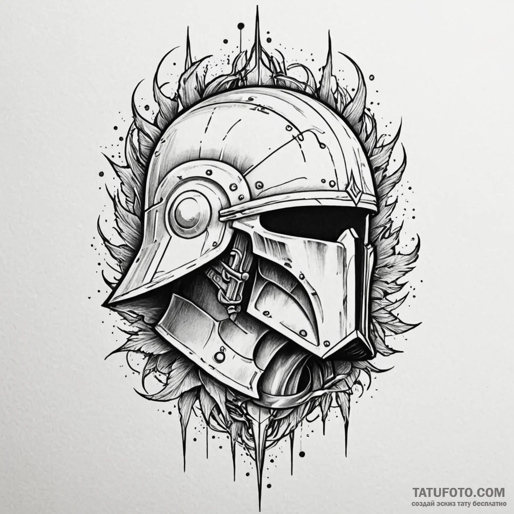 Forgotten helm beneath shattered sky, artisti... - эскиз тату (№1750205195_0, 18.06.2025 00:06) — Tatufoto.com