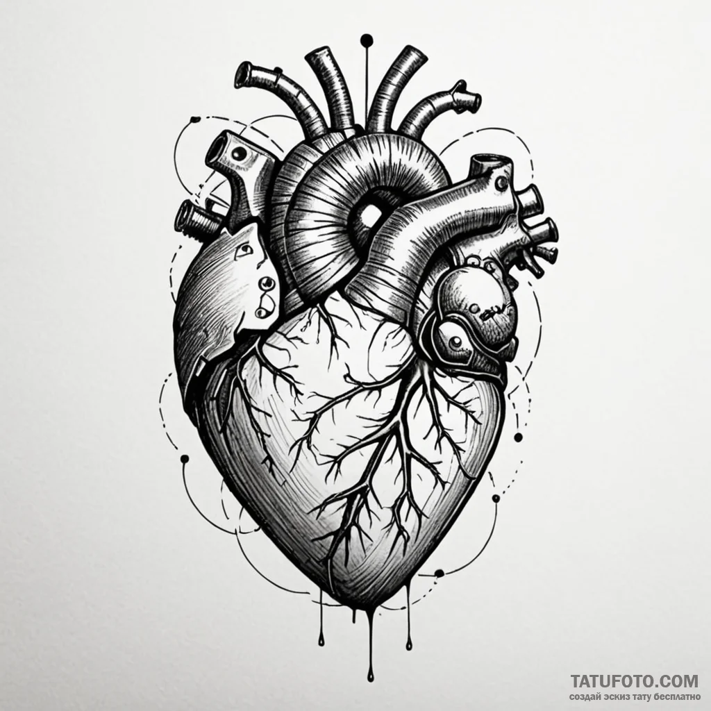 Mechanical heart, tattoo line art, rough sket... - эскиз тату (№1750205259_0, 18.06.2025 00:07) — Tatufoto.com