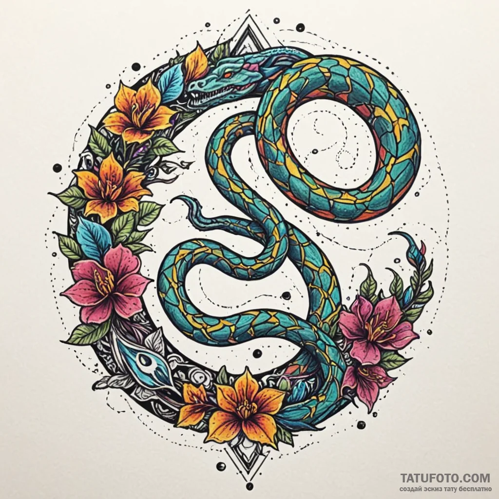 Iron serpent through shattered bloom, concept... - эскиз тату (№1750205720_0, 18.06.2025 00:15) — Tatufoto.com