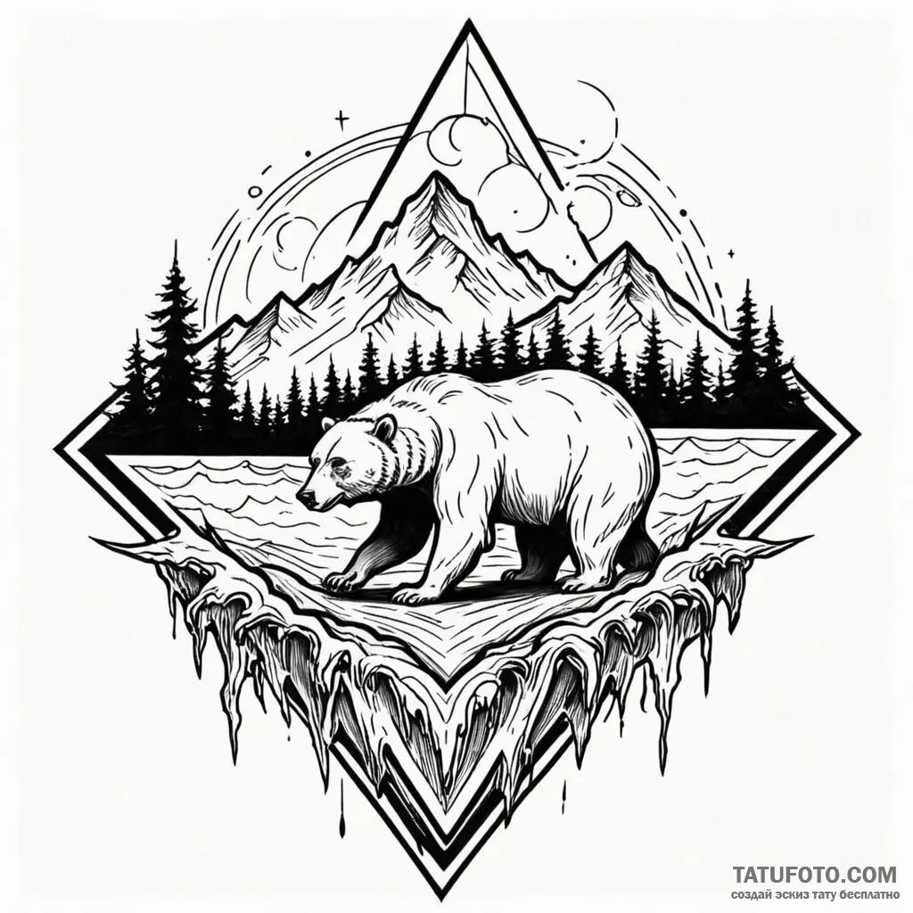 Bear's roar materializing as a soundwave of j... - эскиз тату (№1750205785_0, 18.06.2025 00:16) — Tatufoto.com