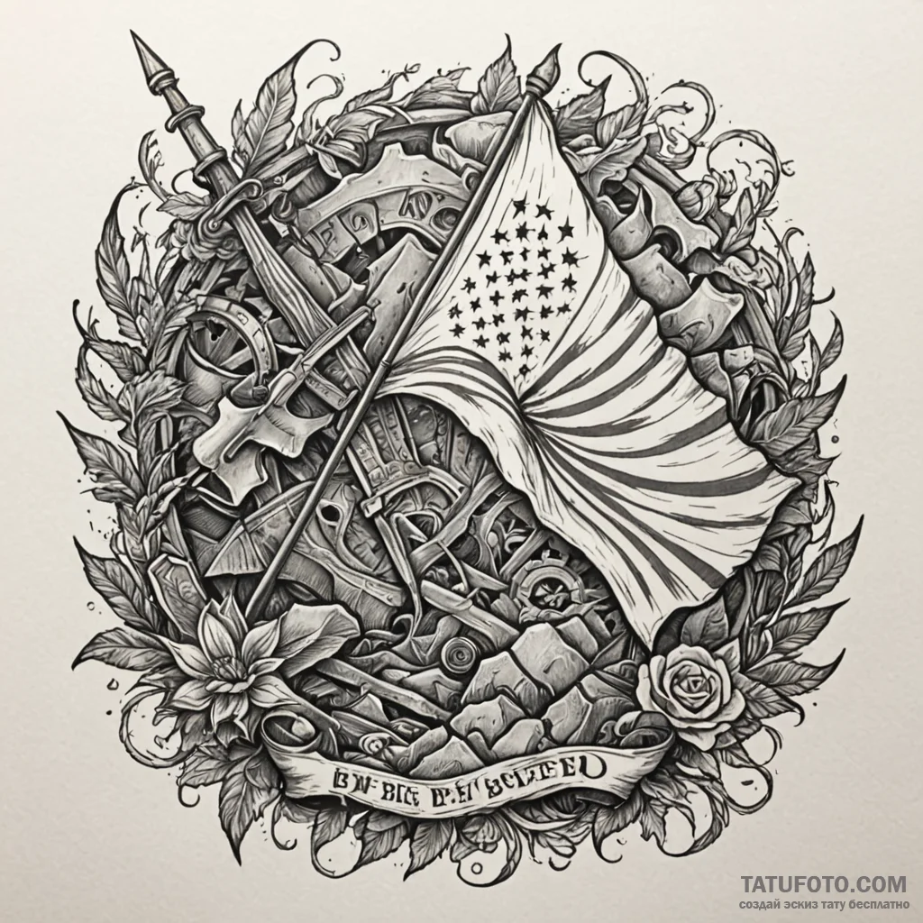 War-torn flag of a forgotten nation, planted... - эскиз тату (№1750205851_0, 18.06.2025 00:17) — Tatufoto.com