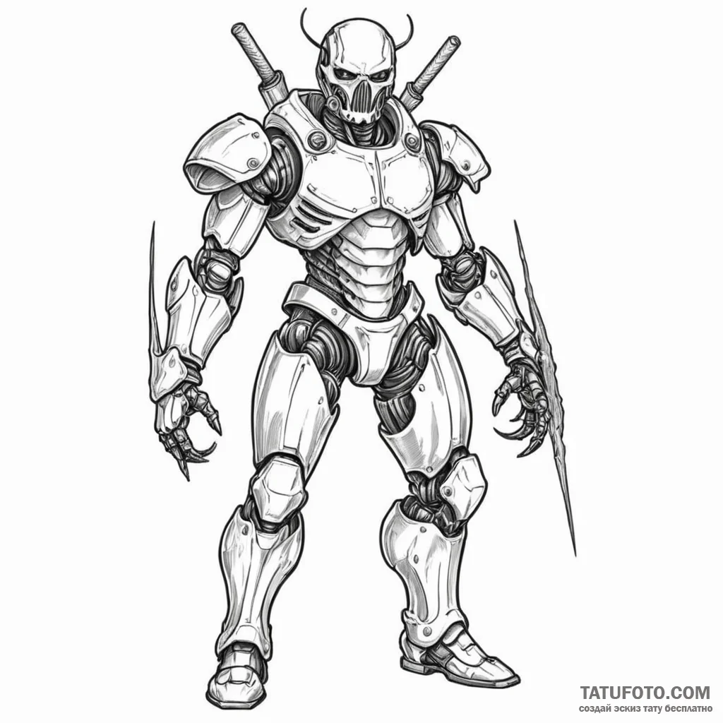 Exoskeleton armor, detailed and powerful, in... - эскиз тату (№1750206045_0, 18.06.2025 00:20) — Tatufoto.com
