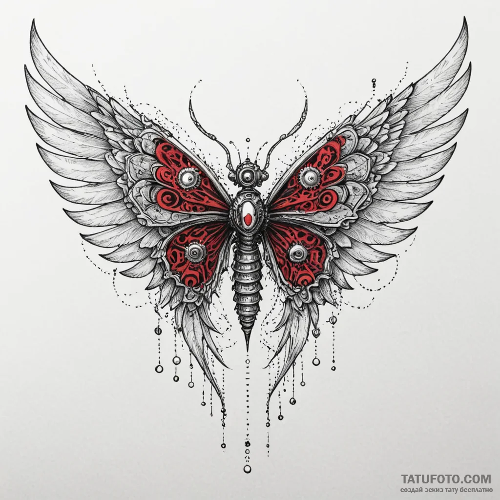 Mechanical wings torn asunder, ink illustrati... - эскиз тату (№1750206110_0, 18.06.2025 00:21) — Tatufoto.com