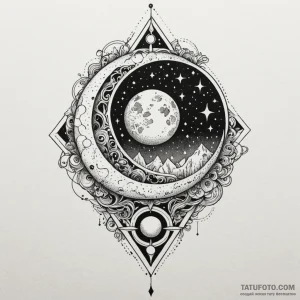 Hollow blade beneath spectral moon, tattoo li... - эскиз тату (№1750206692_0, 18.06.2025 00:31) — Tatufoto.com