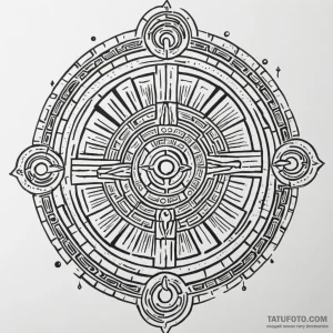 A mayan calendar stone, ink illustration for... - эскиз тату (№1750206884_0, 18.06.2025 00:34) — Tatufoto.com