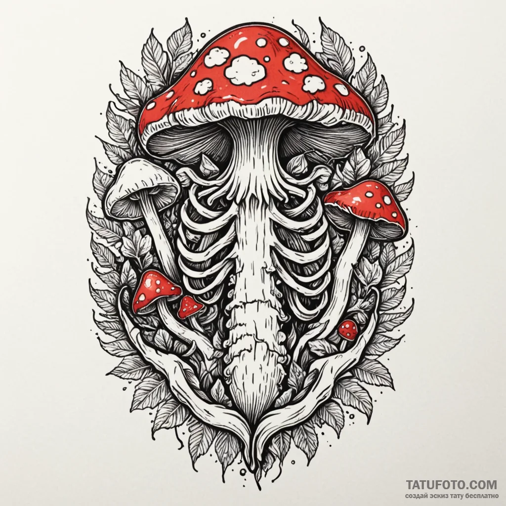 Mushroom cluster within ribcage, ink illustra... - эскиз тату (№1750206950_0, 18.06.2025 00:35) — Tatufoto.com