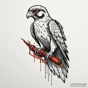 Falcon with metallic feathers, perched on a c... - эскиз тату (№1750207015_0, 18.06.2025 00:36) — Tatufoto.com