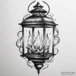 Lantern burning with twin flames, tattoo line… — эскиз тату (№1750207469_0, 18.06.2025 00:44) — Tatufoto.com