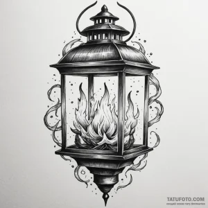 Lantern burning with twin flames, tattoo line... - эскиз тату (№1750207469_0, 18.06.2025 00:44) — Tatufoto.com