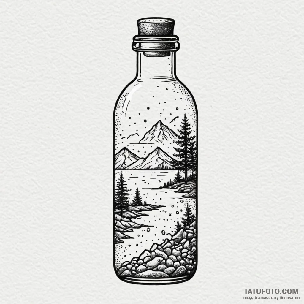 Message in a bottle, artistic tattoo sketch,... - эскиз тату (№1750208442_0, 18.06.2025 01:00) — Tatufoto.com