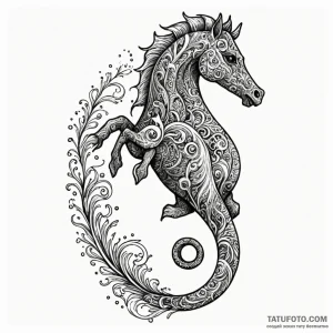 Hippocampus (sea-horse) made of waves and foa... - эскиз тату (№1750208571_0, 18.06.2025 01:02) — Tatufoto.com
