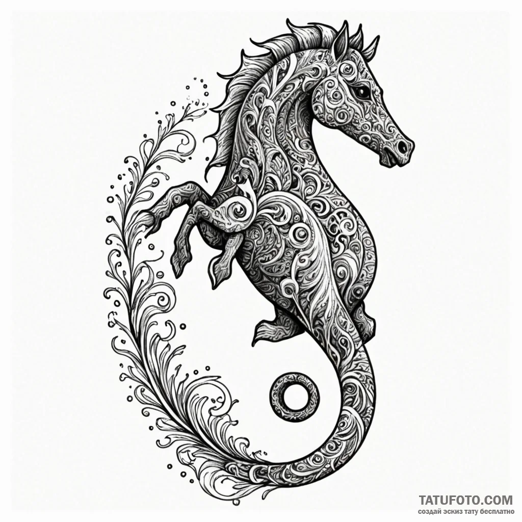 Hippocampus (sea-horse) made of waves and foa... - эскиз тату (№1750208571_0, 18.06.2025 01:02) — Tatufoto.com