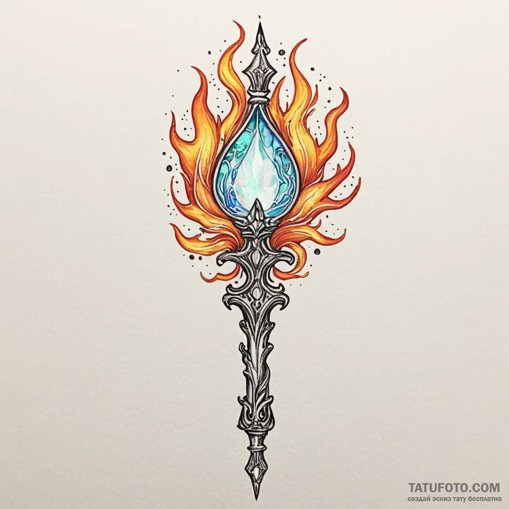 Opal scepter crowned with flame, artistic tat... - эскиз тату (№1750208637_0, 18.06.2025 01:03) — Tatufoto.com