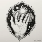 Alchemist’s hand dissolving into a nebula, in… — эскиз тату (№1750208766_0, 18.06.2025 01:06) — Tatufoto.com
