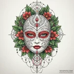 Mask entangled in vines, tattoo drawing outli… — эскиз тату (№1750209342_0, 18.06.2025 01:15) — Tatufoto.com