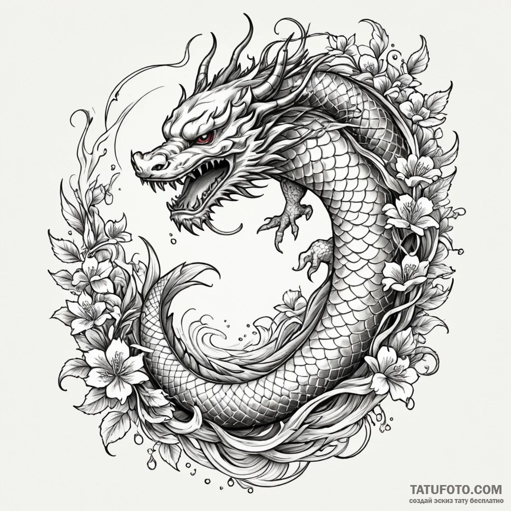Glacial serpent beneath spectral tree, artist... - эскиз тату (№1750209724_0, 18.06.2025 01:22) — Tatufoto.com