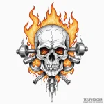 Flaming skull with two pistons crossed behind… — эскиз тату (№1750210555_0, 18.06.2025 01:35) — Tatufoto.com