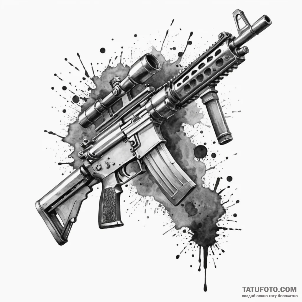 Machine gun, ink illustration for tattoo, bla... - эскиз тату (№1750211319_0, 18.06.2025 01:48) — Tatufoto.com