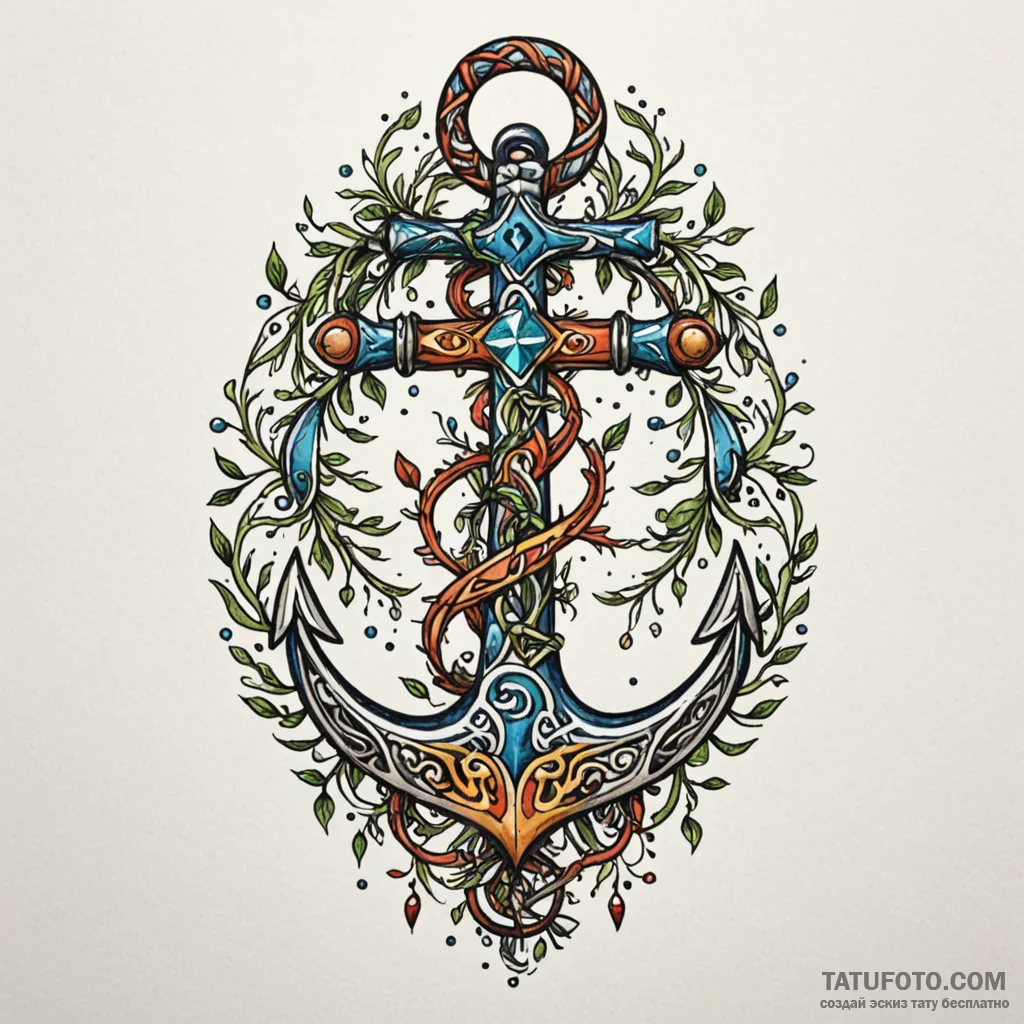 Ancient anchor entwined with roots, tattoo fl... - эскиз тату (№1750211382_0, 18.06.2025 01:49) — Tatufoto.com