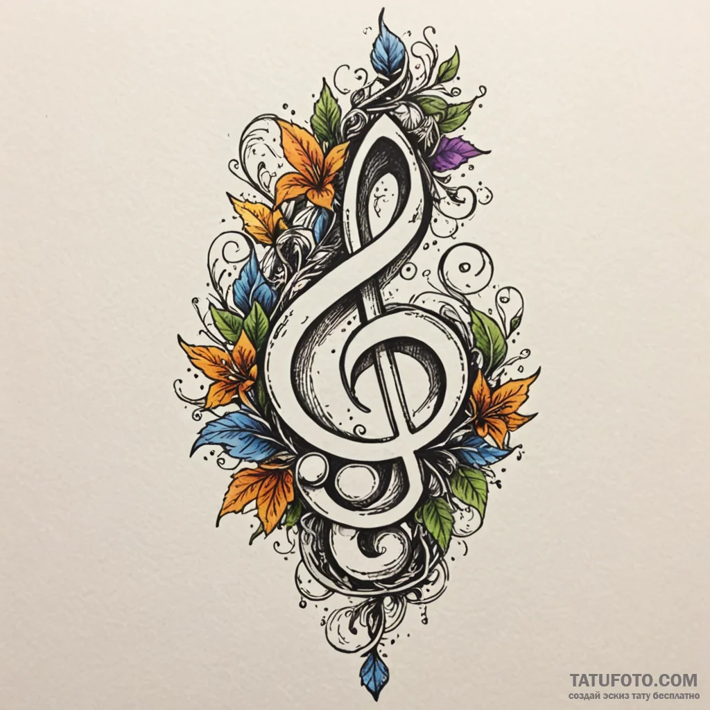 Treble clef made of a living, thorny vine, ta... - эскиз тату (№1750212151_0, 18.06.2025 02:02) — Tatufoto.com