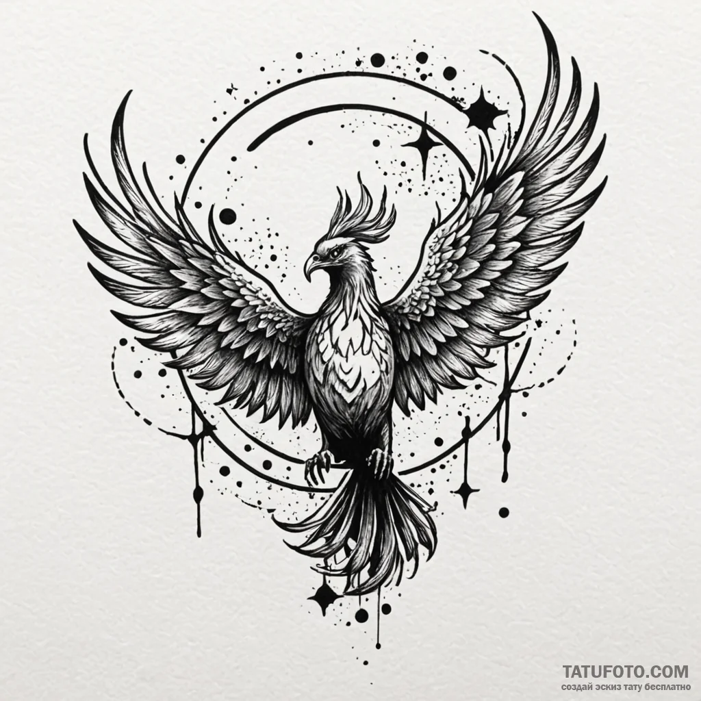 Astral phoenix dissolving into stars, tattoo... - эскиз тату (№1750212409_0, 18.06.2025 02:06) — Tatufoto.com