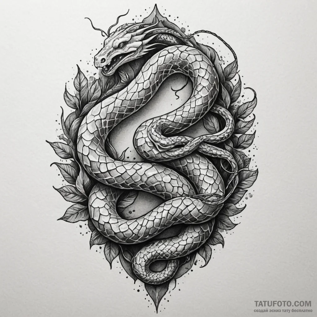 Chain-wrapped serpent rising from stone, tatt... - эскиз тату (№1750213244_0, 18.06.2025 02:20) — Tatufoto.com