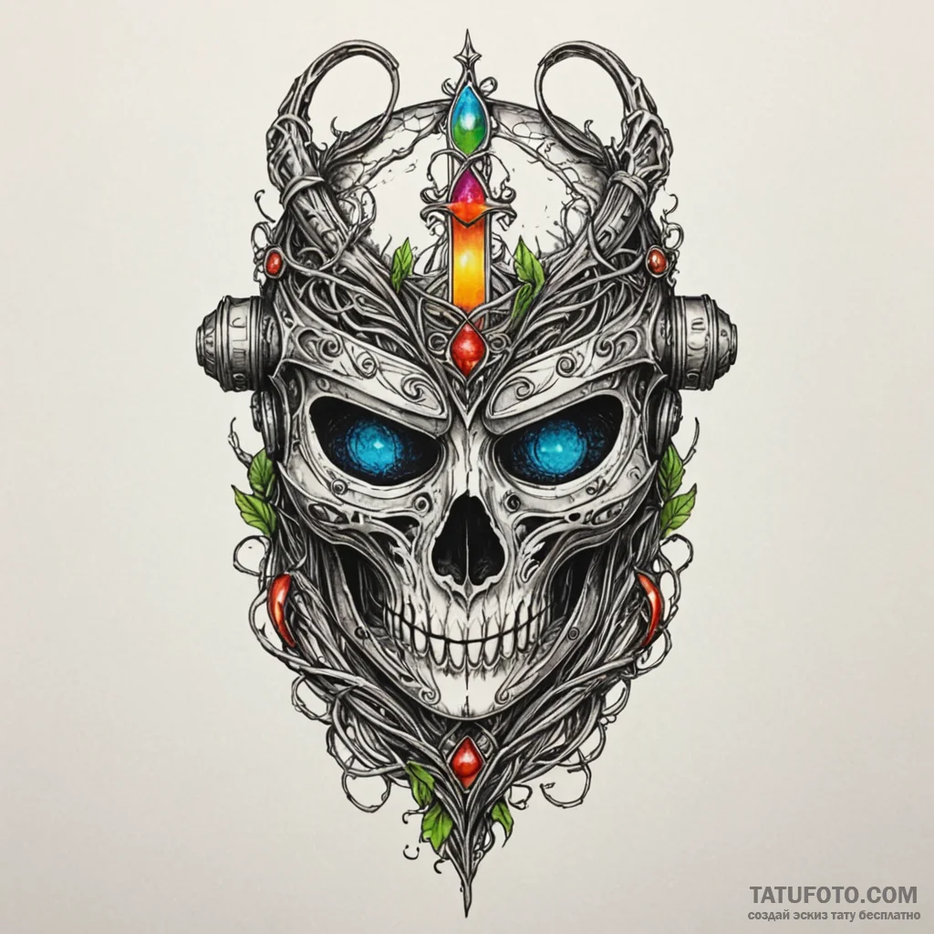 Spectral vines wrapping iron helm, artistic t... - эскиз тату (№1750214013_0, 18.06.2025 02:33) — Tatufoto.com