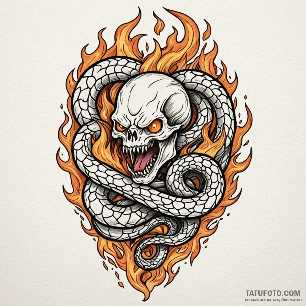 Nether serpent devouring flame, tattoo flash... - эскиз тату (№1750214270_0, 18.06.2025 02:37) — Tatufoto.com