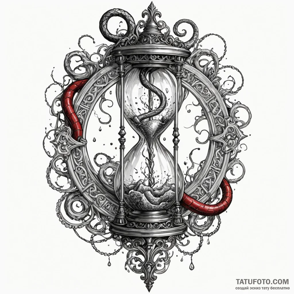 Ethereal serpent through shattered hourglass,... - эскиз тату (№1750214905_0, 18.06.2025 02:48) — Tatufoto.com