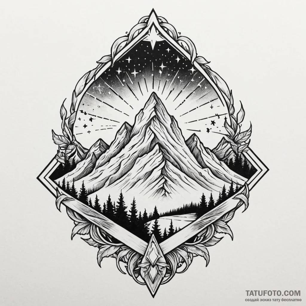 Mountain peak crowned with stars, concept art... - эскиз тату (№1750215606_0, 18.06.2025 03:00) — Tatufoto.com