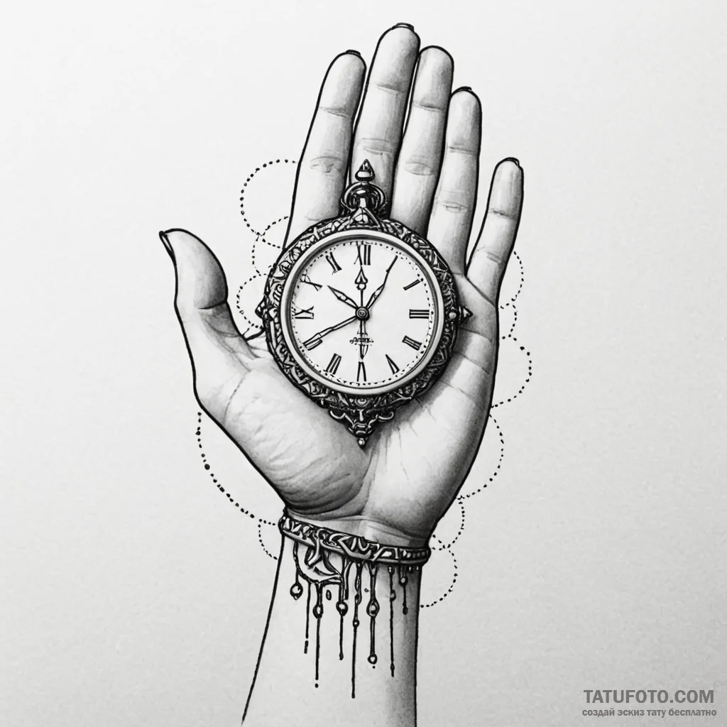 Bone hand clutching timepiece, concept art fo... - эскиз тату (№1750217734_0, 18.06.2025 03:35) — Tatufoto.com