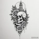 Tower crumbling beneath eclipsed sun, tattoo… — эскиз тату (№1750218704_0, 18.06.2025 03:51) — Tatufoto.com