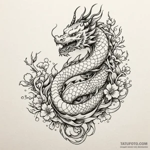 Aquatic dragon weaving through coral, tattoo... - эскиз тату (№1750218768_0, 18.06.2025 03:52) — Tatufoto.com