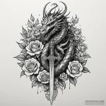 A striking black dragon wrapped around a swor… — эскиз тату (№1750219412_0, 18.06.2025 04:03) — Tatufoto.com