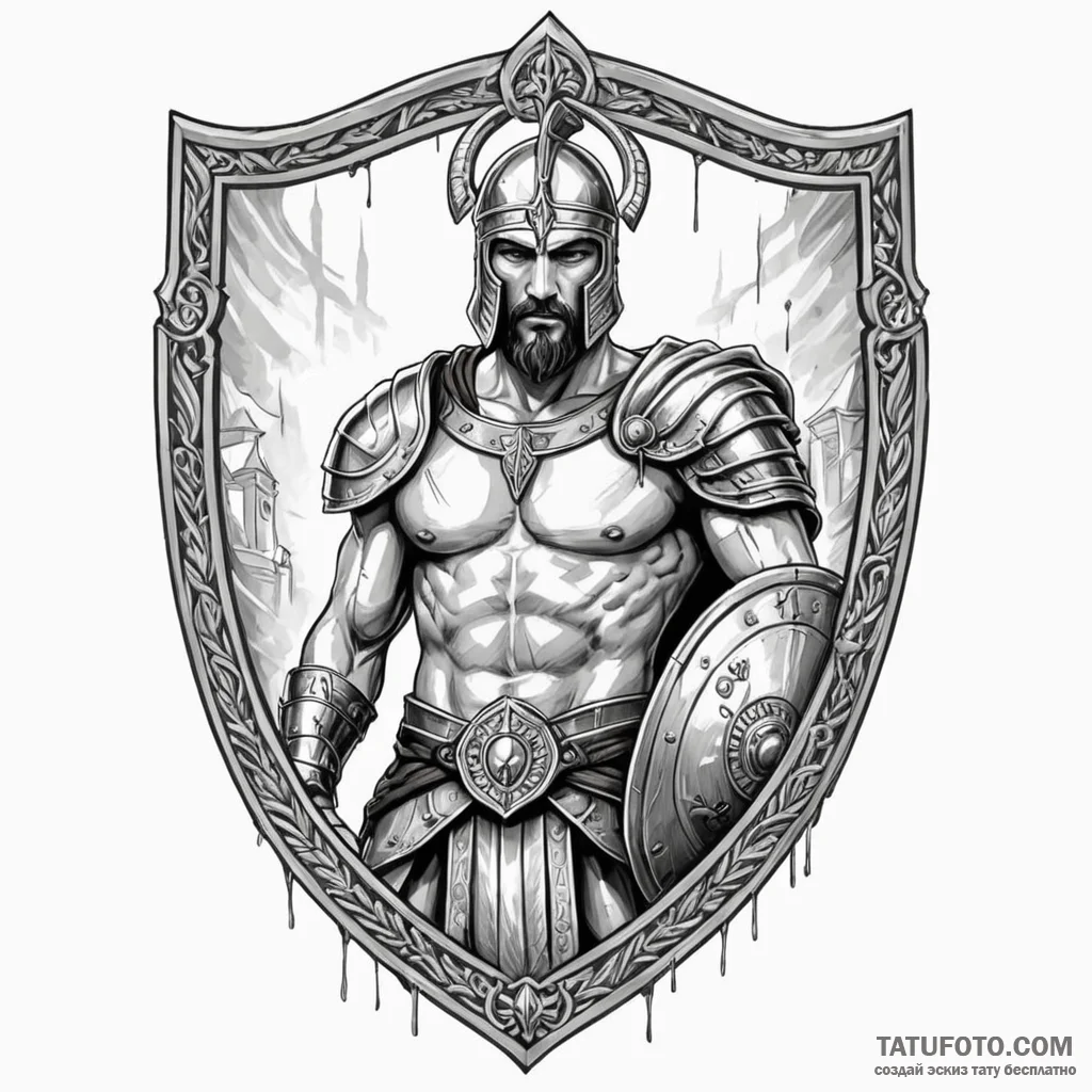 King leonidas at the hot gates, shield held h... - эскиз тату (№1750219477_0, 18.06.2025 04:04) — Tatufoto.com