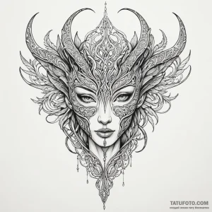 Mantis fang beneath fractured mask, artistic... - эскиз тату (№1750219541_0, 18.06.2025 04:05) — Tatufoto.com
