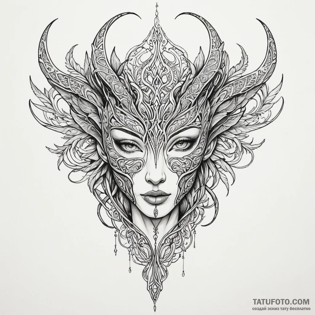 Mantis fang beneath fractured mask, artistic... - эскиз тату (№1750219541_0, 18.06.2025 04:05) — Tatufoto.com