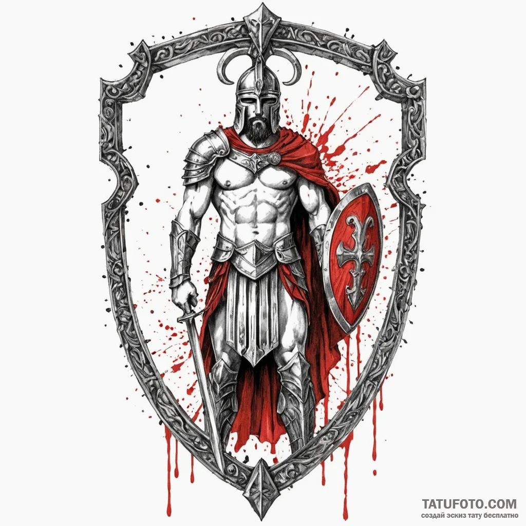 King leonidas at the hot gates, shield held h... - эскиз тату (№1750219606_0, 18.06.2025 04:06) — Tatufoto.com