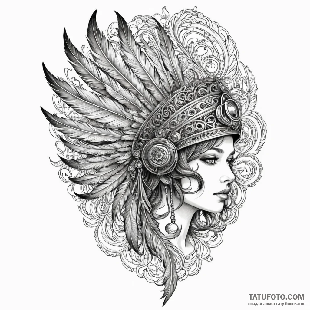 Broken helm with feathered plume, ink illustr... - эскиз тату (№1750220121_0, 18.06.2025 04:15) — Tatufoto.com