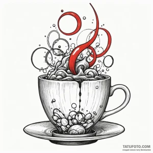 A whimsical bubble in a coffee cup, steaming,... - эскиз тату (№1750220572_0, 18.06.2025 04:22) — Tatufoto.com