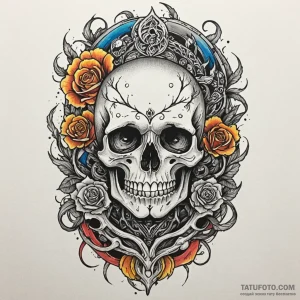 Onyx mirror reflecting bone face, tattoo flas... - эскиз тату (№1750221085_0, 18.06.2025 04:31) — Tatufoto.com