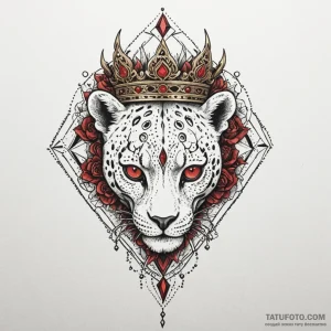 Leopard skull crowned in gold, tattoo sketch... - эскиз тату (№1750221471_0, 18.06.2025 04:37) — Tatufoto.com