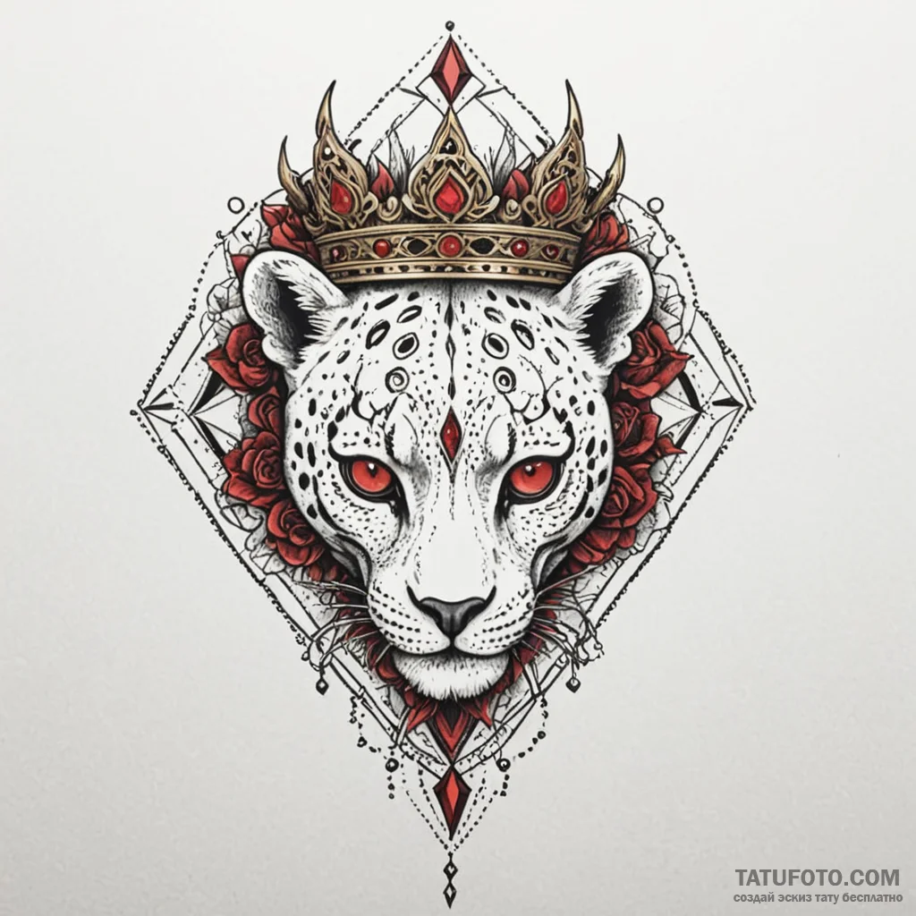 Leopard skull crowned in gold, tattoo sketch... - эскиз тату (№1750221471_0, 18.06.2025 04:37) — Tatufoto.com
